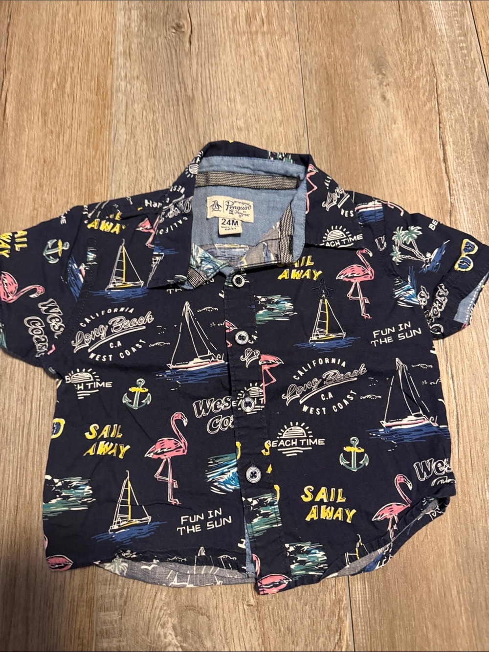 Original Penguin Navy Short-Sleeve Button-Down with Tropical Print